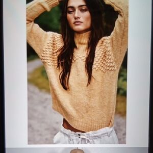 Free People Bradly Cropped Sweater Mockneck Textured Knit Pullover Small